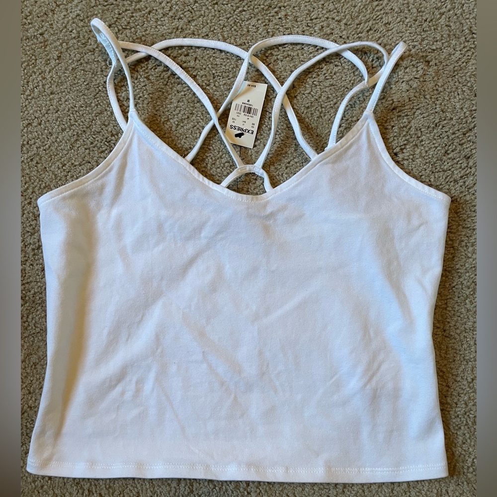 NWT Express White Crisscrossed Crop Camisole, Size Medium